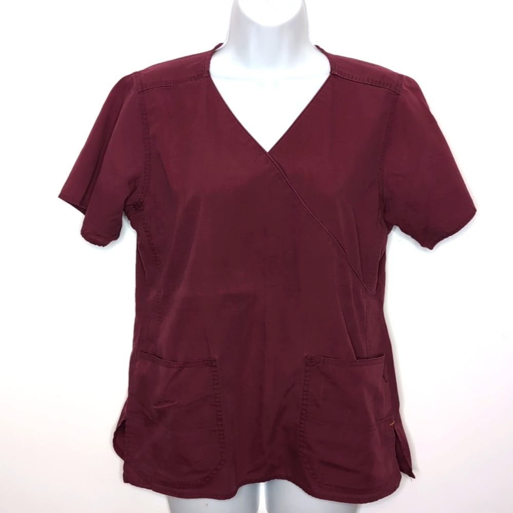 Carhartt Burgundy Short Sleeve Small Front Pockets Criss Cross Scrub Wor…